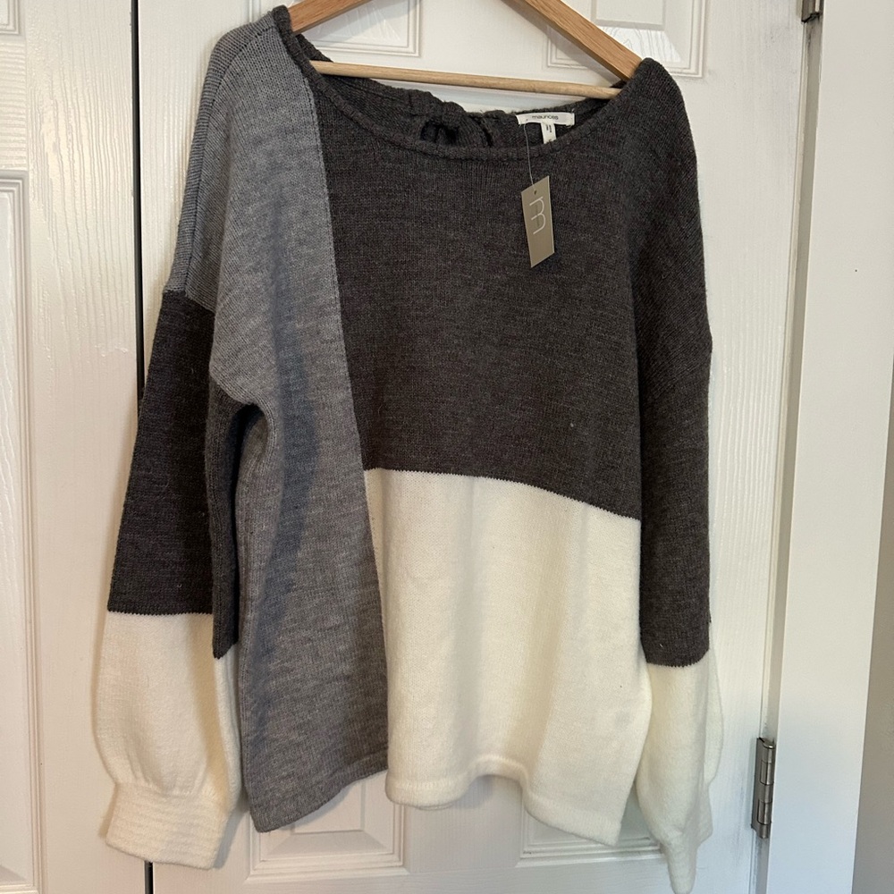 Maurices Colorblock Sweater - Charcoal, Light Gray, and Cream